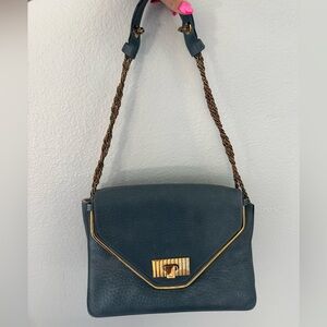 Chloe Navy Leather Shoulder Bag with Gold Trim
